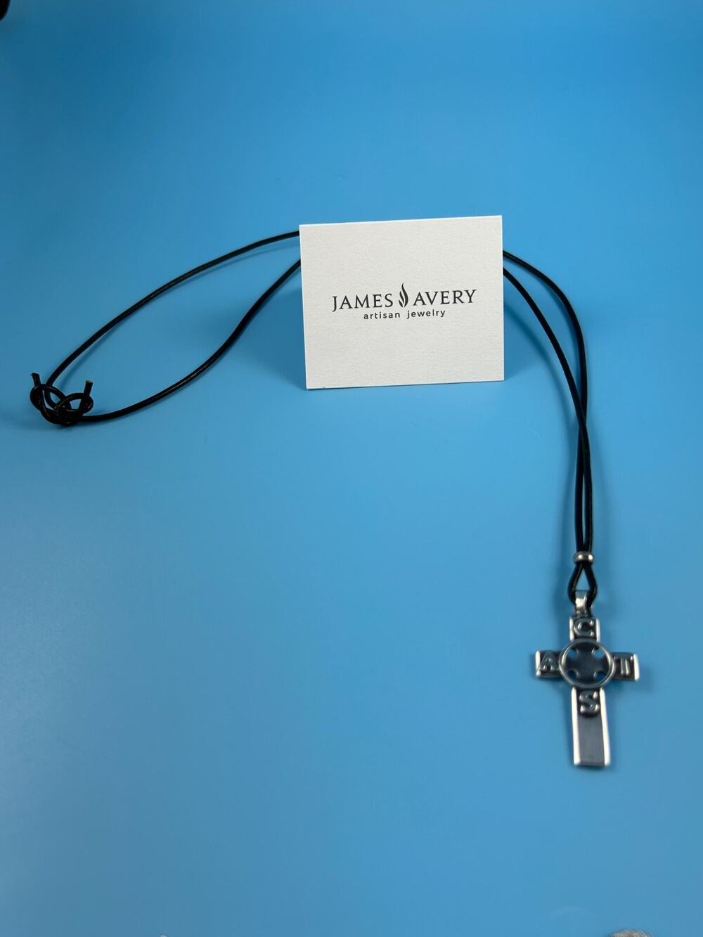 James Avery Retired ACTS Celtic Cross Pendant Adjustable Leather Cord Necklace